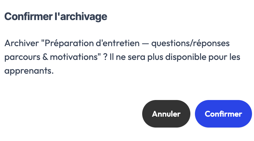 La confirmation d’archivage d’un scénario