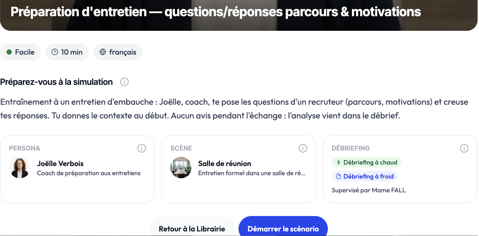 L’aperçu d’un scénario : persona, scène et débriefing