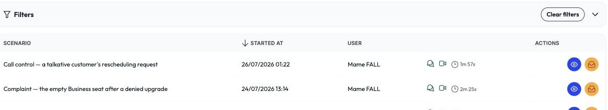The filters on the workspace sessions list