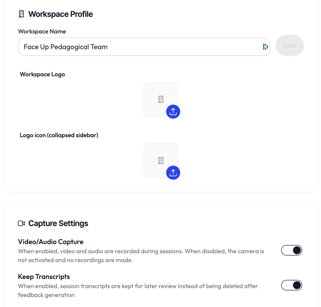 The workspace profile and settings