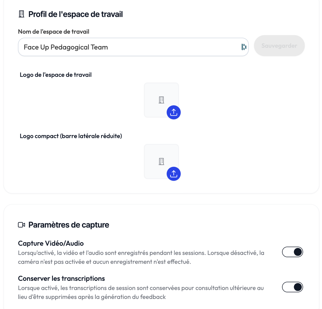 Le profil et les paramètres de l’espace de travail