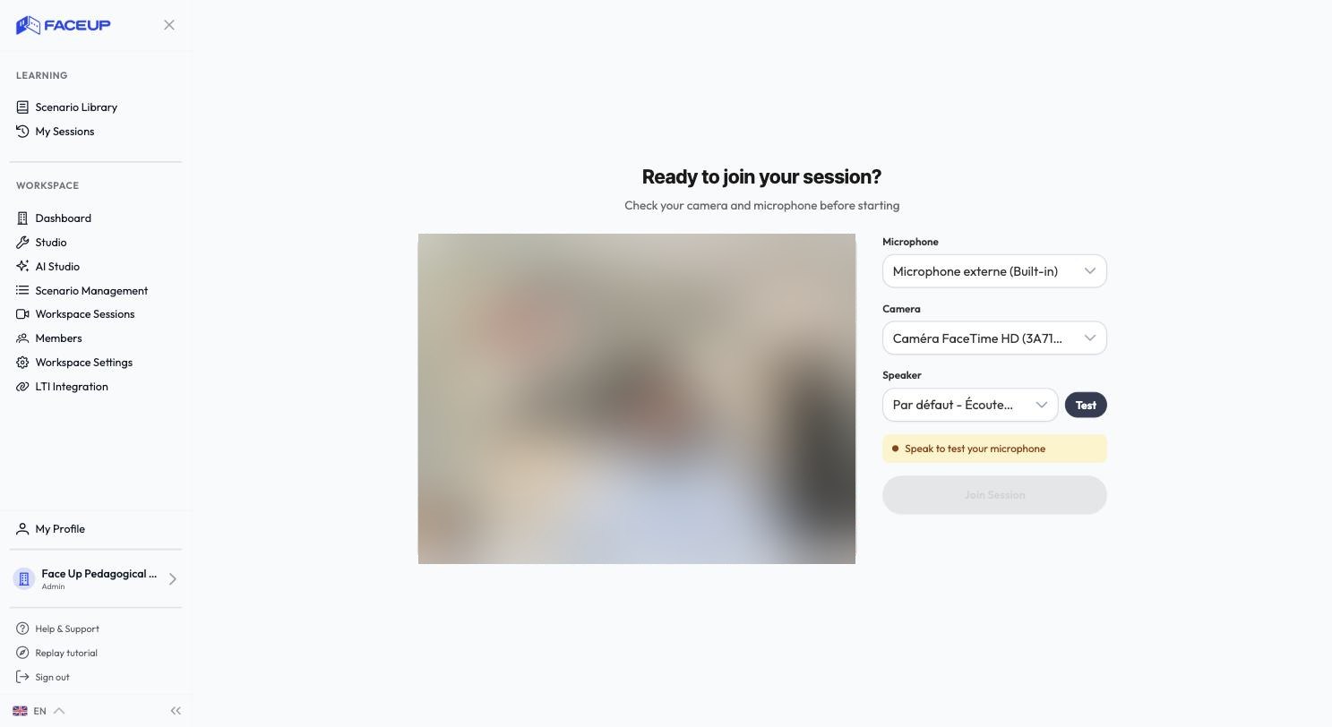 The preparation screen: camera preview and device selection