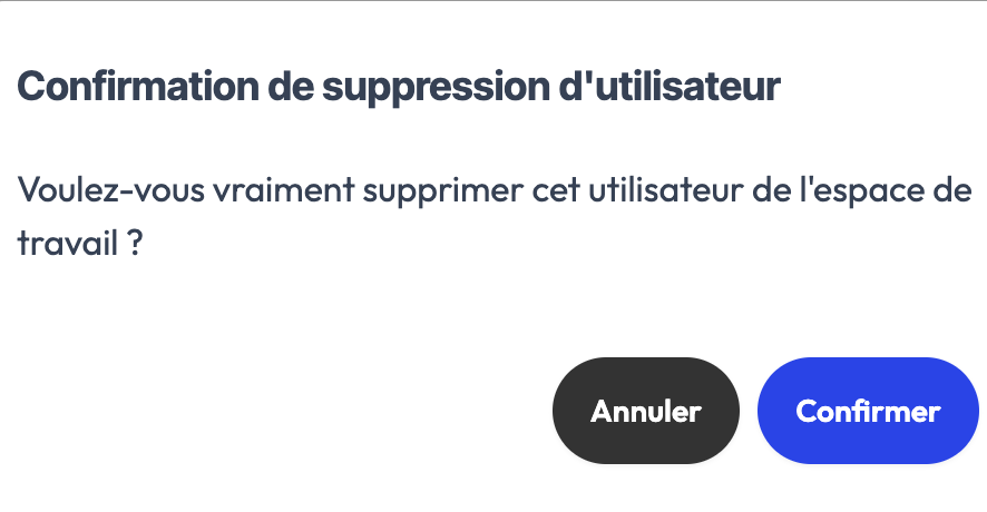 La confirmation de suppression d’un utilisateur