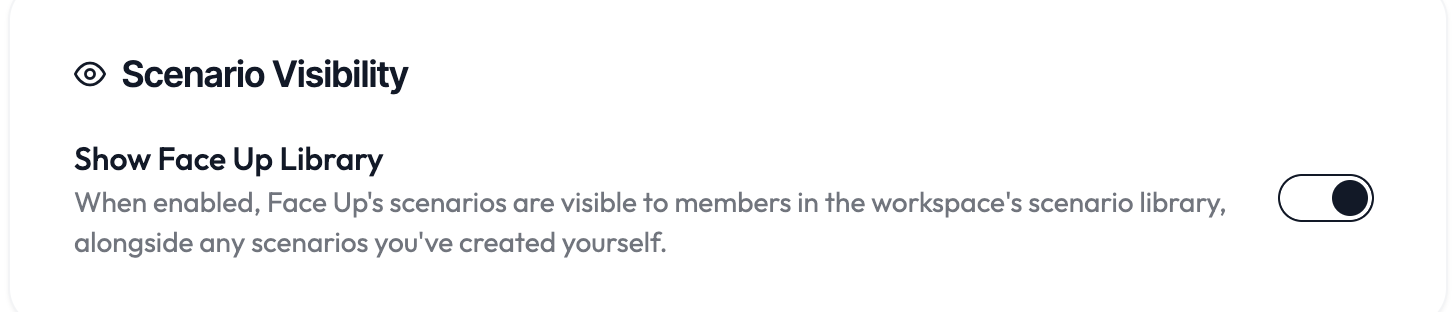 The Show Face Up Library option in the workspace settings