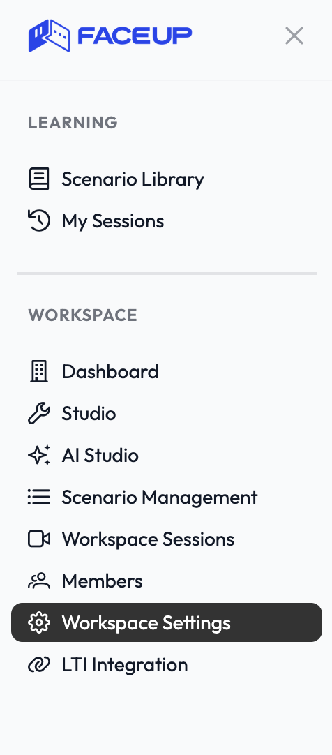 The side menu: Scenario Library and My Sessions