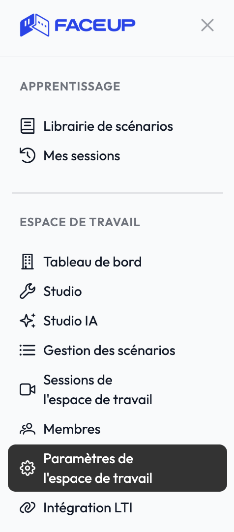 Le menu latéral : Librairie de scénarios et Mes sessions